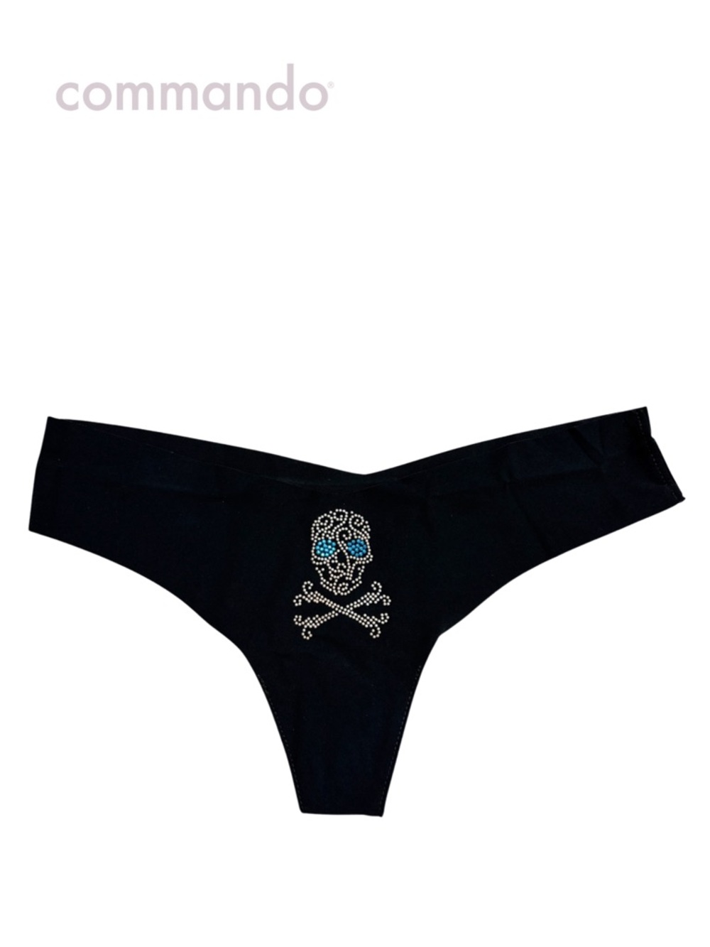COMMANDO new Swirl Skull Tagless Thong Panty Patrol w/ Embellishment + Pouch